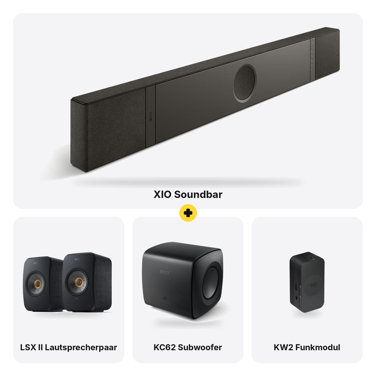 KEF KC62 + XIO Soundbar + KEF LSX II /Paar + KW 2 RX XIO Subwoofer Transmit Bundle - HiFi-Profis Darmstadt
